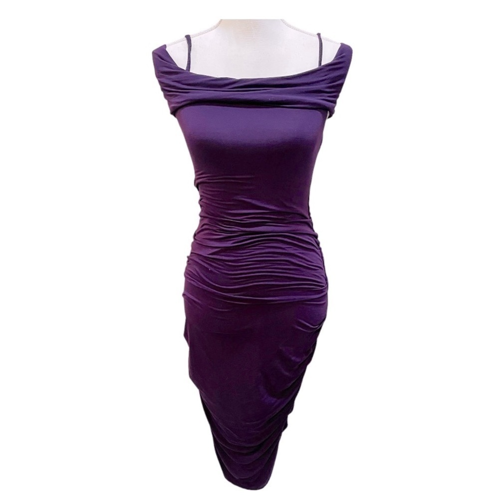 Theory Purple Cole Shoulder Jersey Knit Bodycon Dress Small